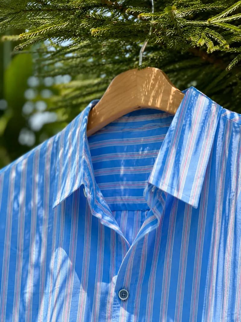 Blue Multicolor Striped Full Sleeve Boxy Shirt